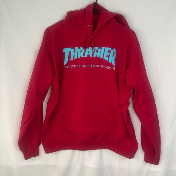 Thrasher Red Hoodie with Blue Logo - Picture 1 of 8